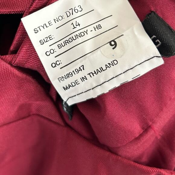 ALFRED SUNG Halter Lace-Up Back Satin Twill Gown In Burgundy - Picture 9 of 11